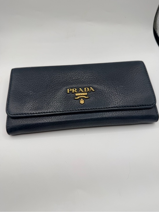 Prada Accessories - AUTHENTIC Prada Navy Blue Long Wallet with Gold Logo
